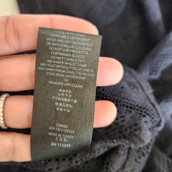 Reiss Lace Top Women's Small Short‎ Sleeves Sheer Goth Witchy Stretchy Black - Picture 9 of 10